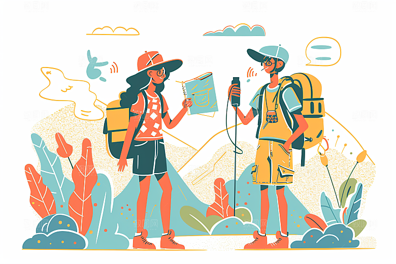 扁平风旅游户外简约插画
