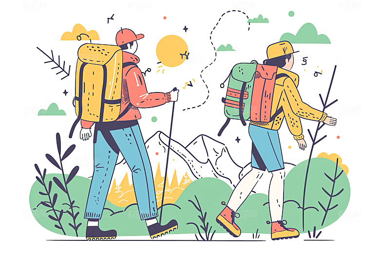 扁平风旅游踏青旅行插画
