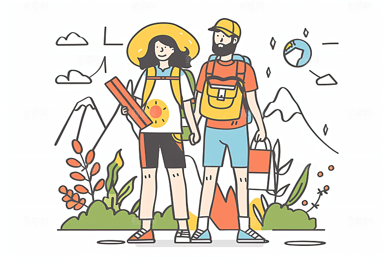 扁平风旅游氛围感高清插画