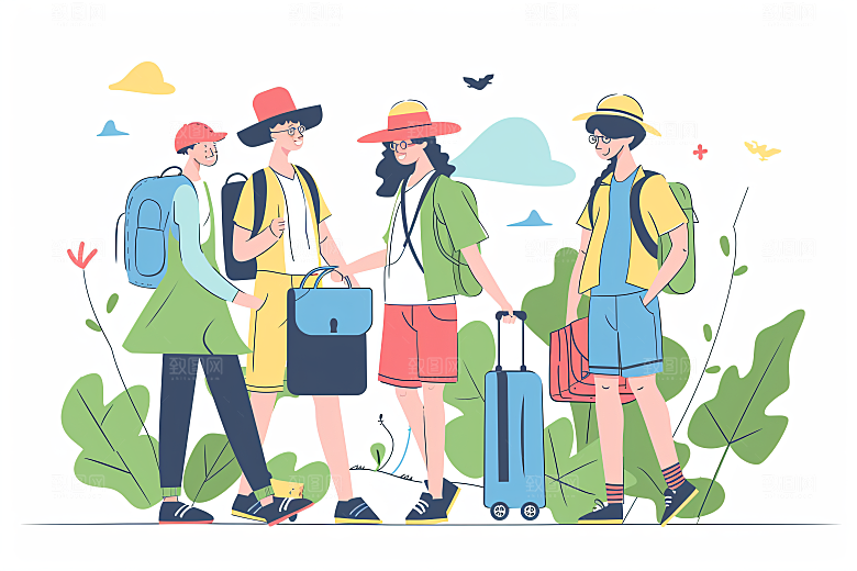 扁平风旅游自然氛围感插画