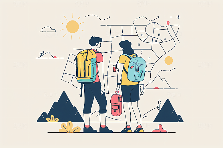 扁平风旅游旅行露营插画