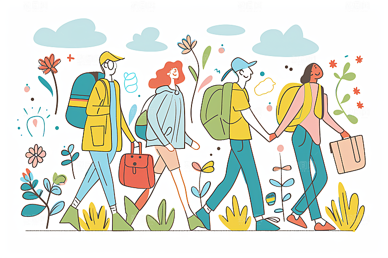 扁平风旅游氛围感清新插画