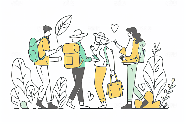 扁平风旅游氛围感旅行插画