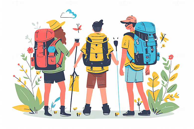 扁平风旅游自然氛围感插画