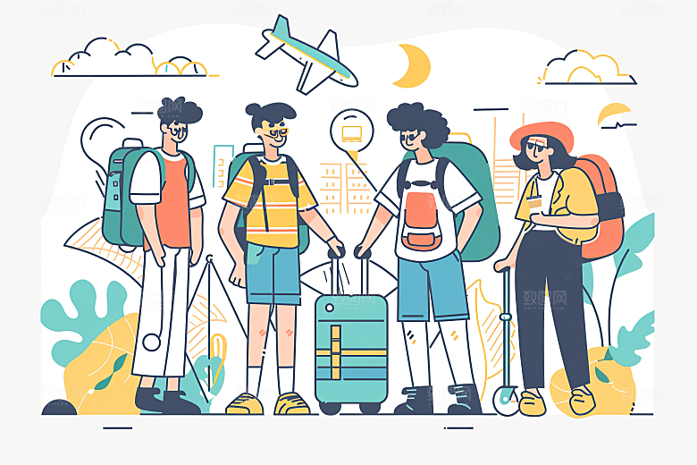 扁平风旅游清新休闲插画