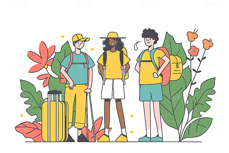 扁平风旅游氛围感踏青插画