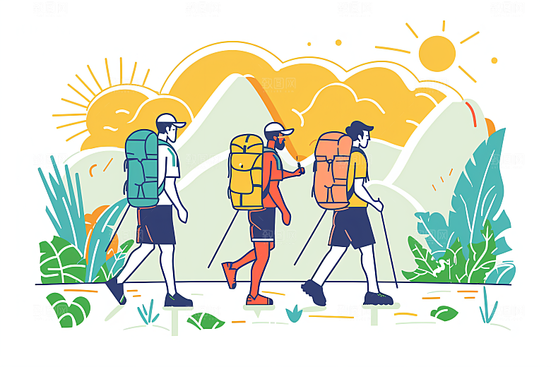 扁平风旅游徒步休闲插画