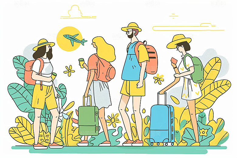 扁平风旅游氛围感清新插画