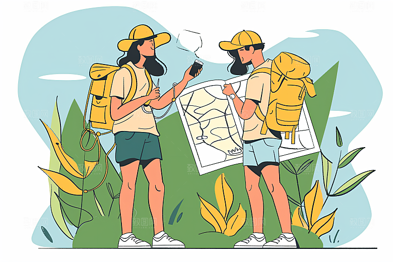 扁平风旅游简约露营插画