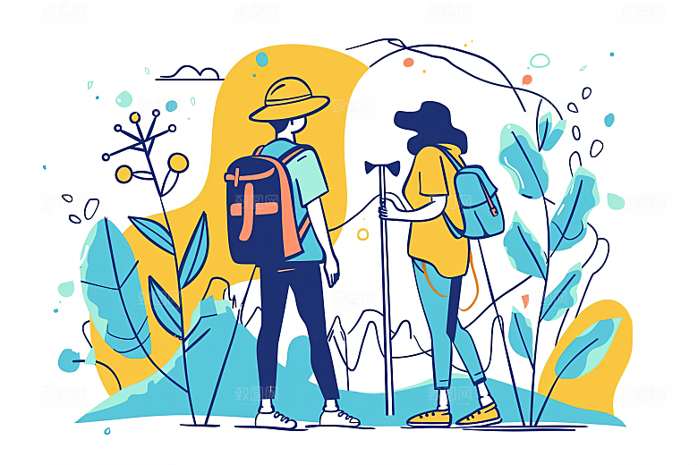 扁平风旅游氛围感彩色插画