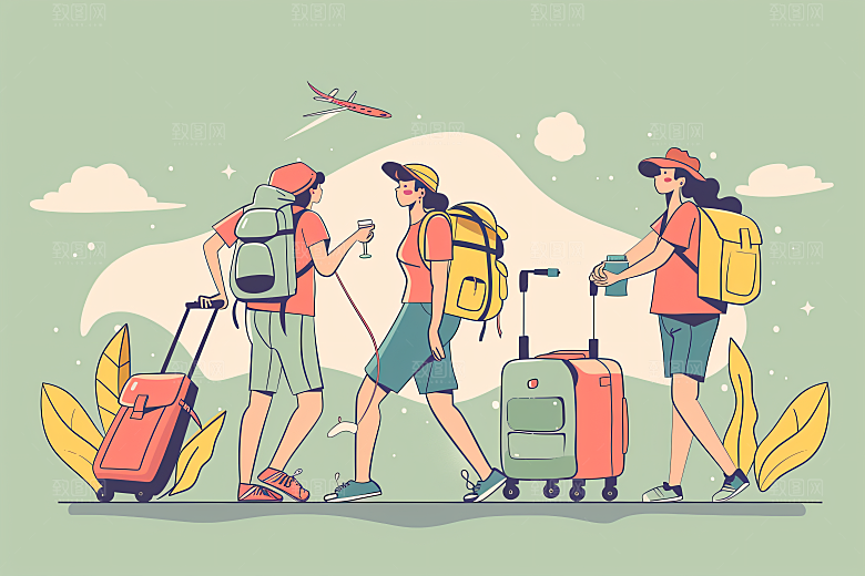 扁平风旅游徒步简约插画