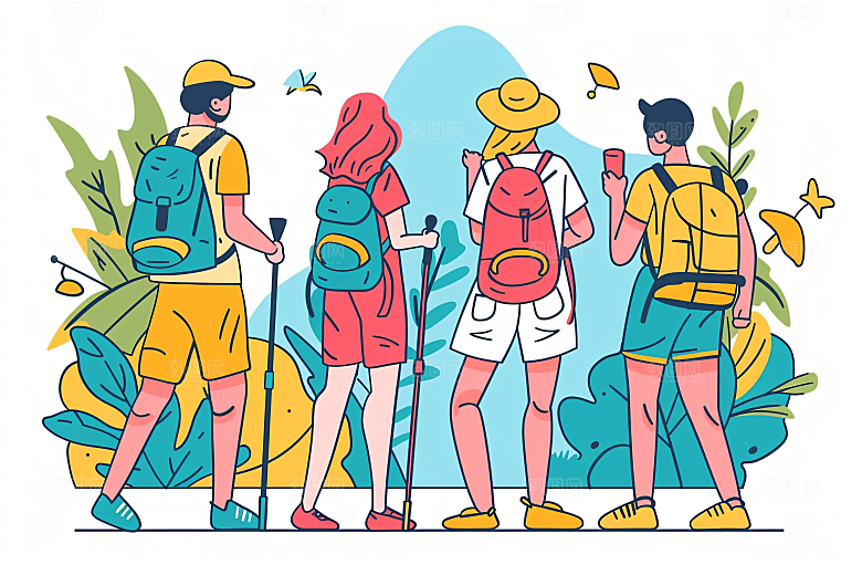 扁平风旅游简约彩色插画