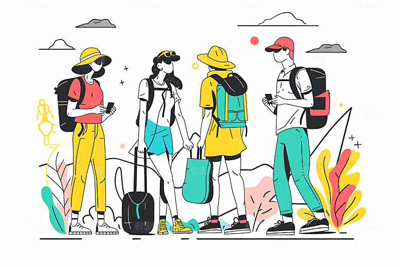 扁平风旅游休闲彩色插画