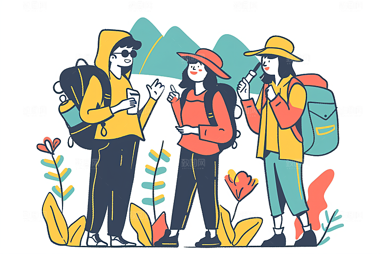 扁平风旅游徒步休闲插画