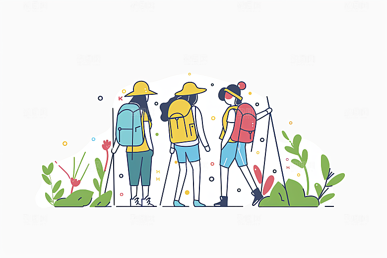 扁平风旅游休闲徒步插画