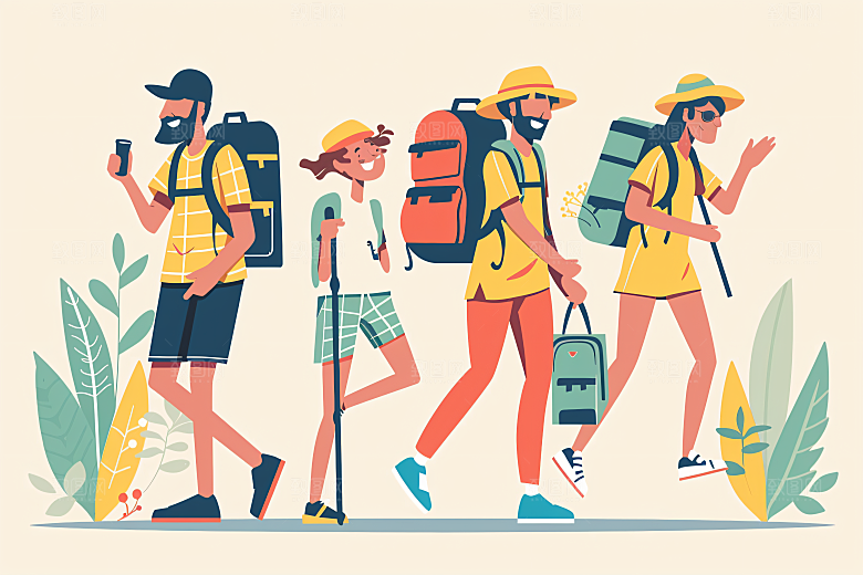 扁平风旅游踏青氛围感插画