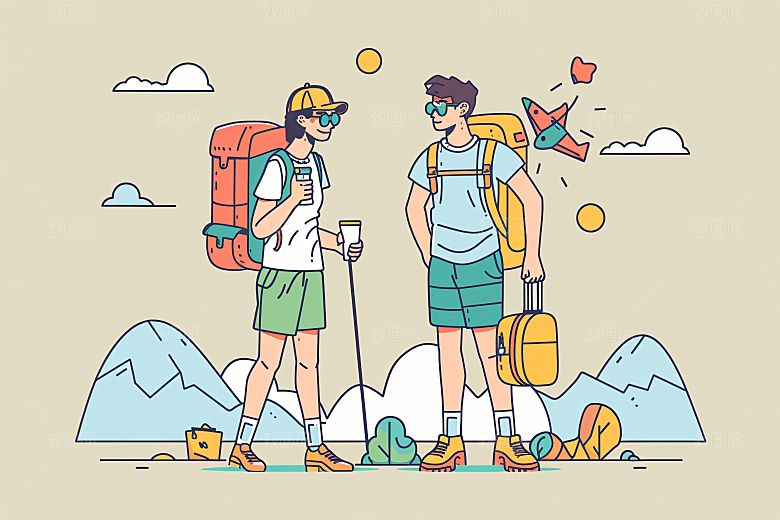 扁平风旅游旅行自然插画