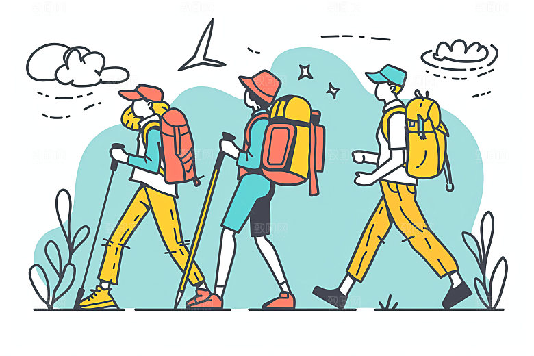 扁平风旅游清新踏青插画