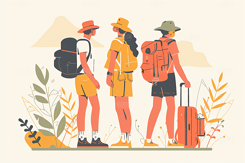 扁平风旅游露营旅行插画
