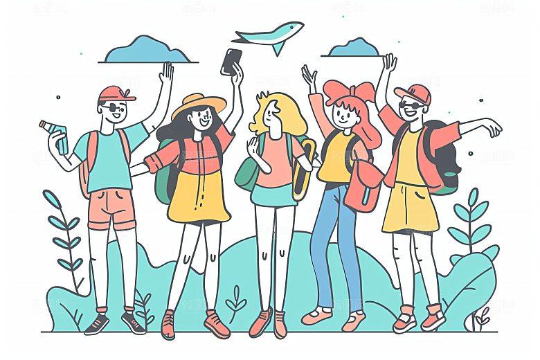 扁平风旅游山野户外插画