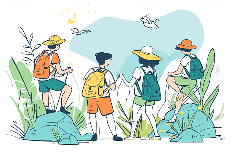扁平风旅游自然山野插画