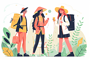 扁平风旅游彩色户外插画