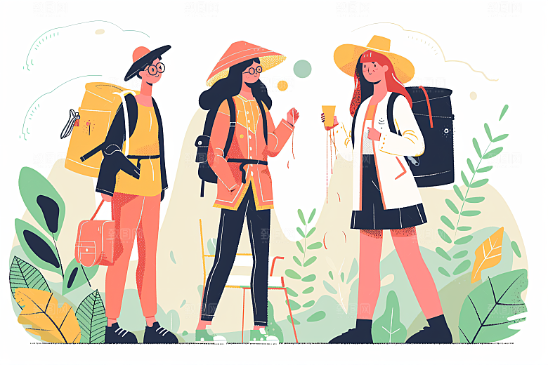 扁平风旅游彩色户外插画