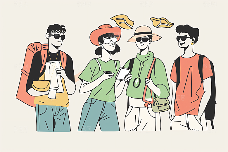 扁平风旅游自由行山野插画