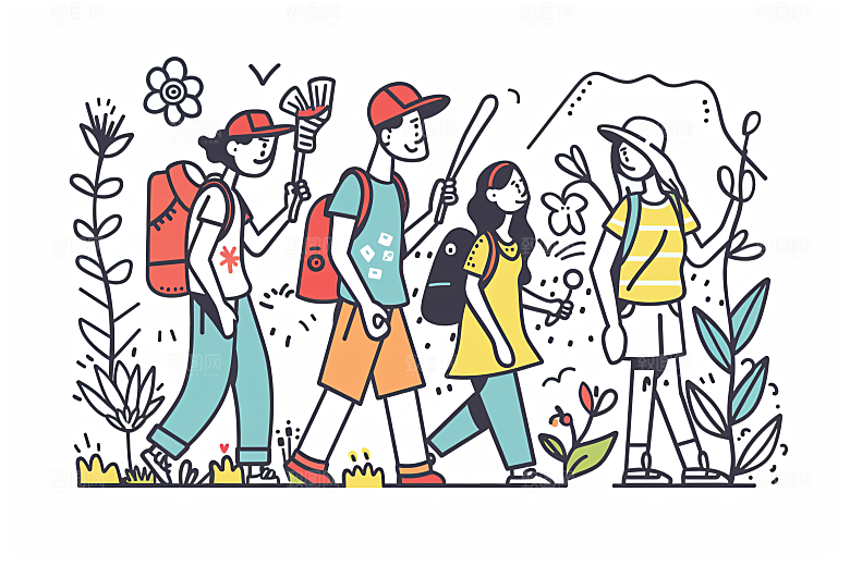 扁平风旅游户外露营插画