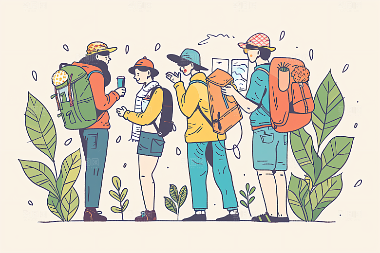 扁平风旅游露营氛围感插画