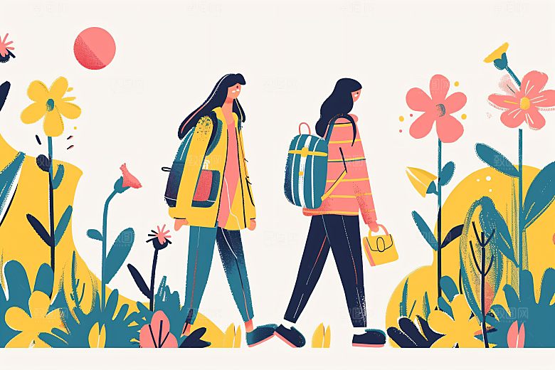 扁平风旅游户外休闲插画