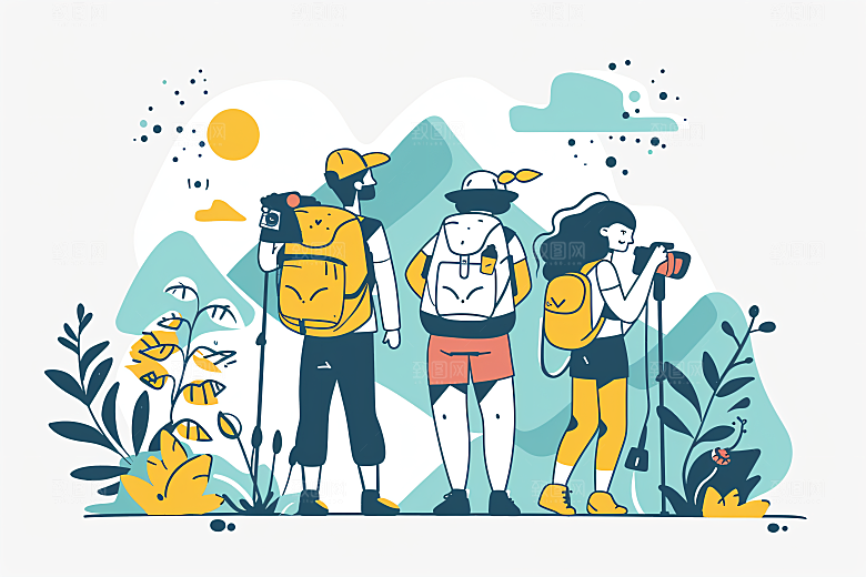 扁平风旅游氛围感简约插画