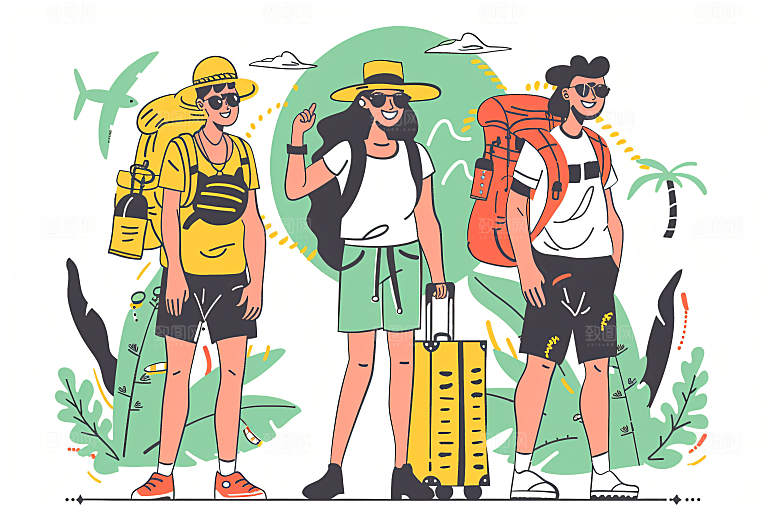 扁平风旅游高清手绘插画