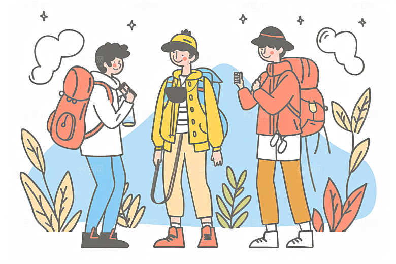 扁平风旅游高清自由行插画