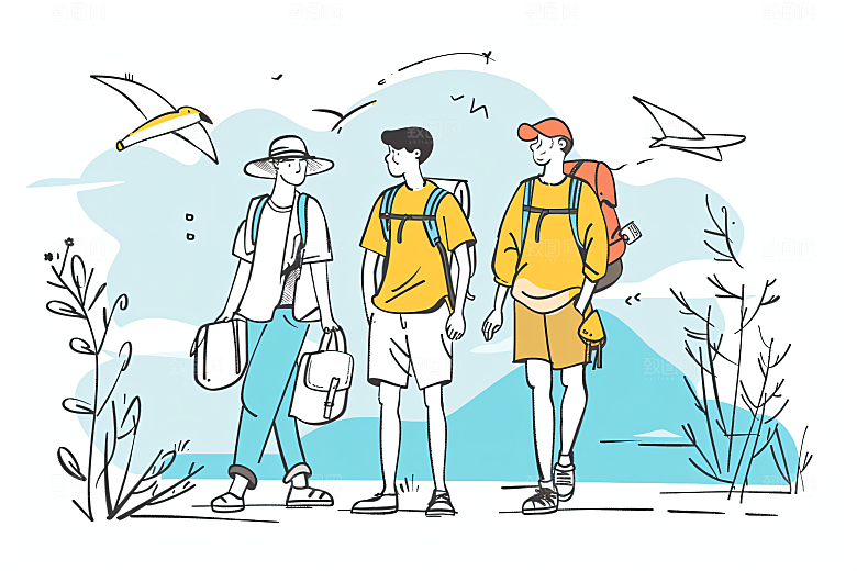 扁平风旅游户外简约插画