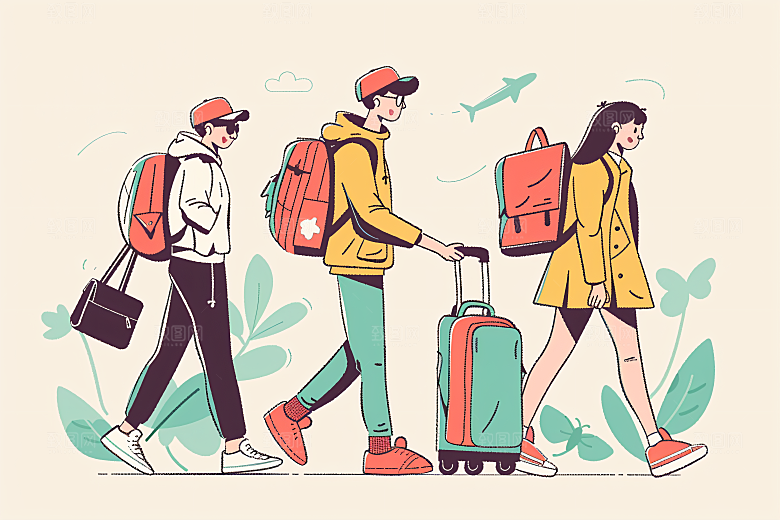 扁平风旅游手绘简约插画