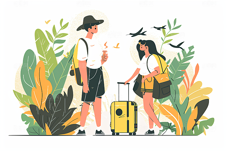 扁平风旅游休闲氛围感插画
