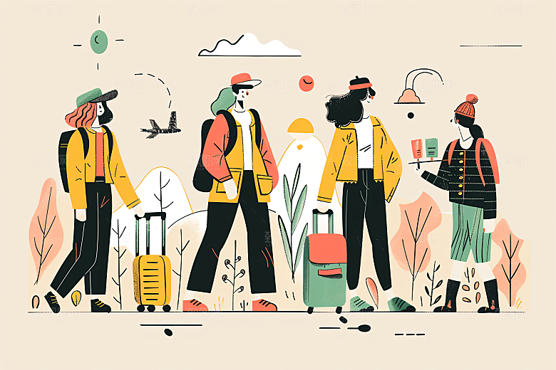 扁平风旅游彩色山野插画