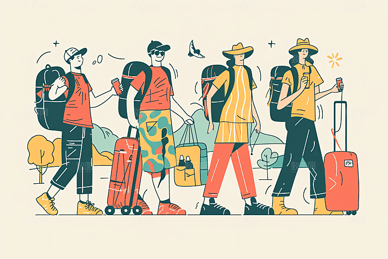 扁平风旅游踏青休闲插画