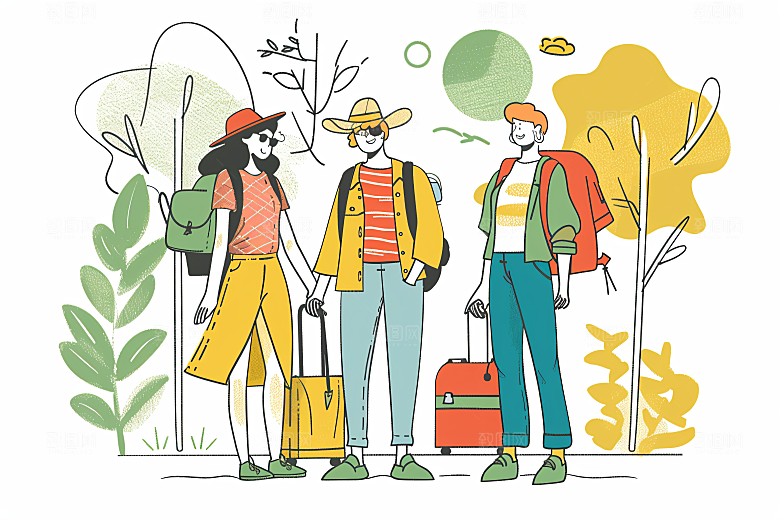 扁平风旅游自然氛围感插画