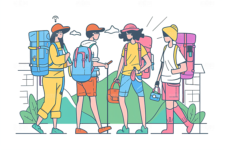 扁平风旅游自然露营插画