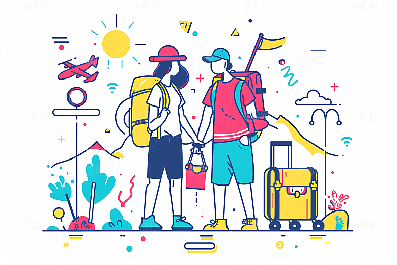扁平风旅游户外彩色插画