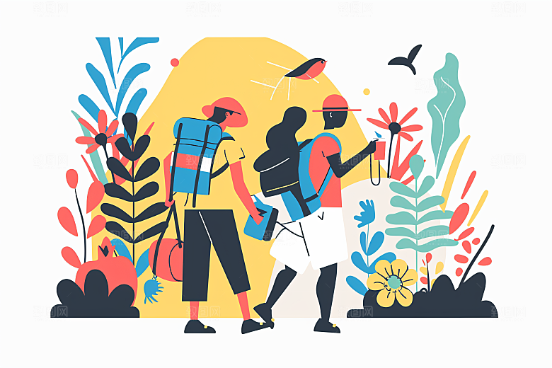 扁平风旅游手绘氛围感插画
