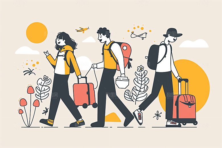 扁平风旅游自然露营插画