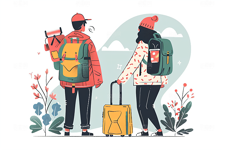 扁平风旅游自然山野插画