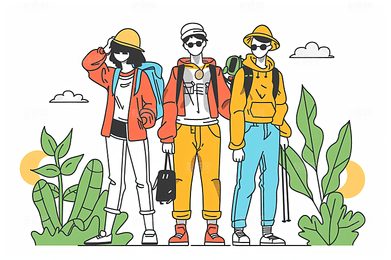 扁平风旅游踏青户外插画