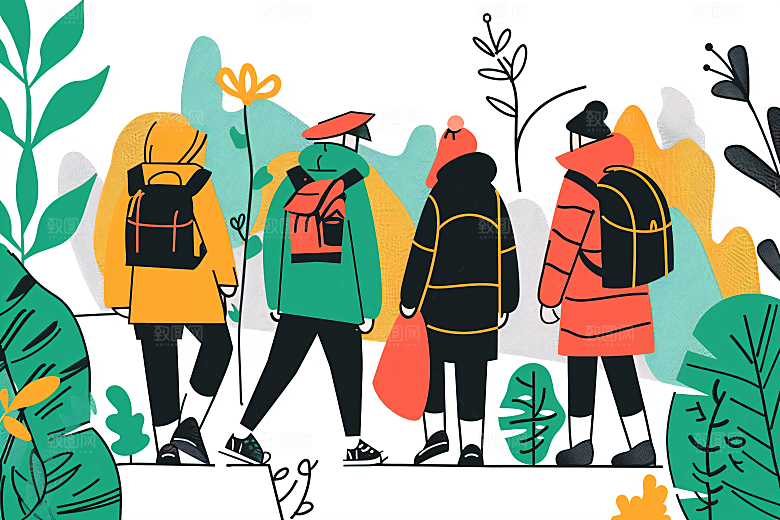 扁平风旅游自然户外插画