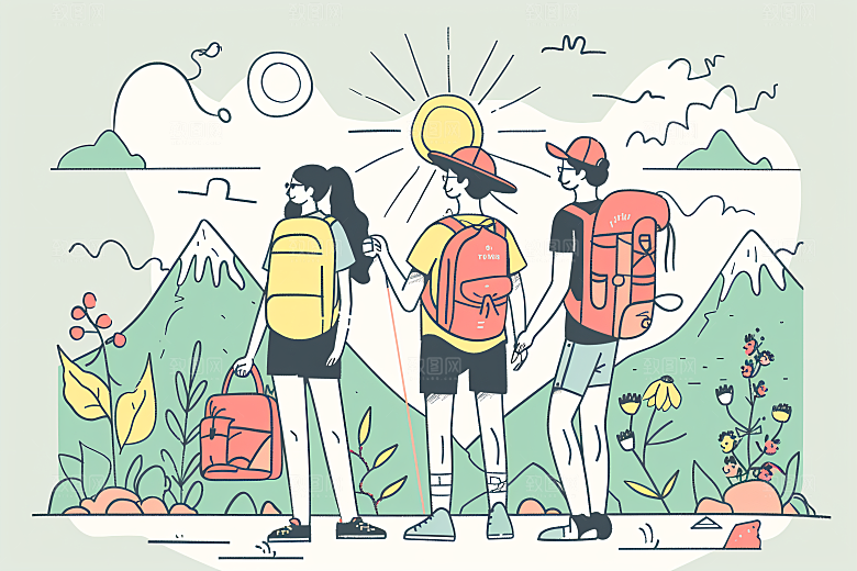 扁平风旅游户外山野插画