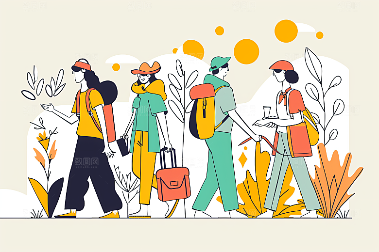 扁平风旅游清新高清插画