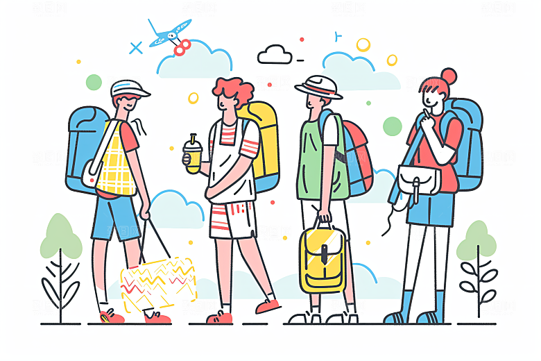 扁平风旅游户外山野插画